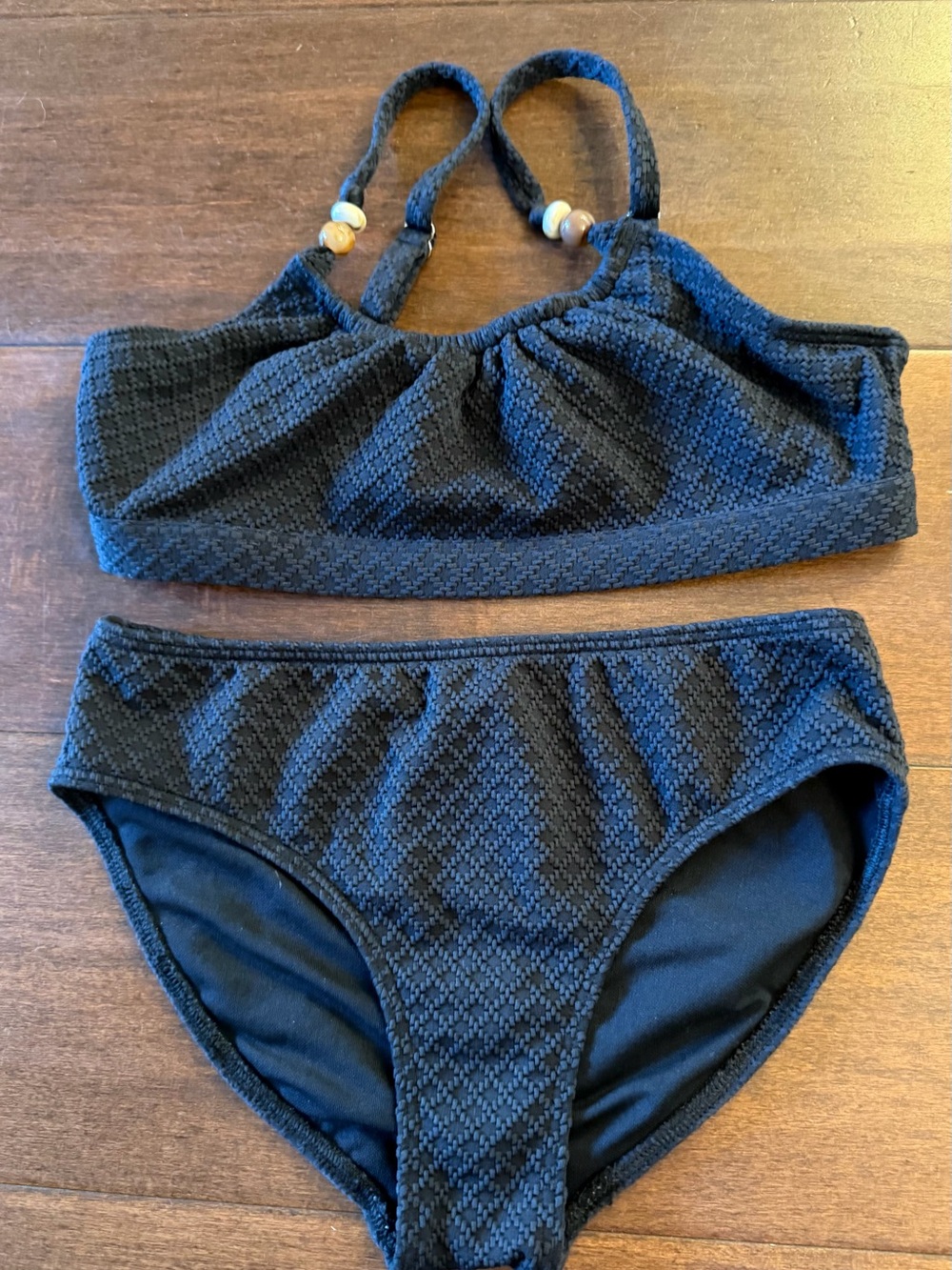 abercrombie kids Black Textured Two-Piece Bikini Set